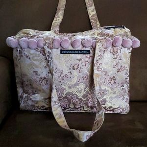 Silk Brocade Tote Bag with PomPoms